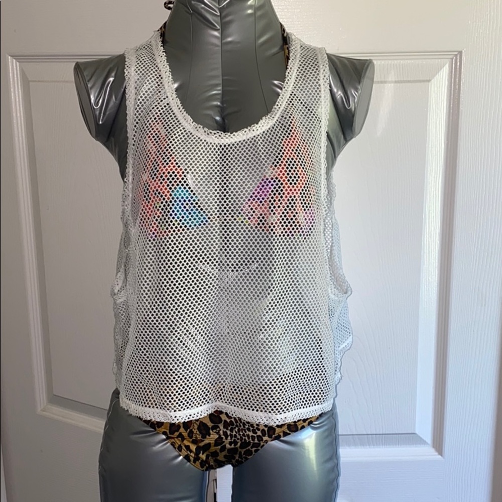 White Mesh Swim Cover-Up Crop